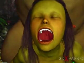 Xanh lục con quái vật ogre fucks cứng một dâm dục phái nữ goblin arwen trong các enchanted rừng