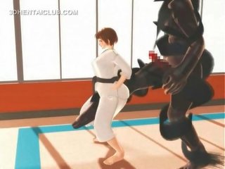 Hentai karate jaunas moteris springimas apie a masinis varpa į 3d